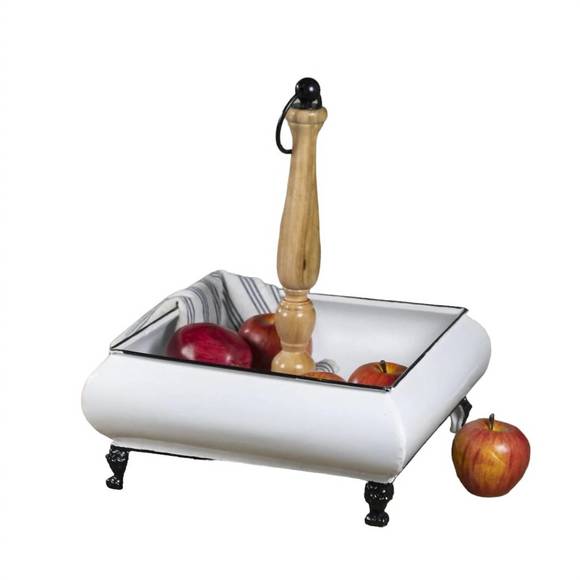 NEW VIP HOME & GARDEN metal enamel tray w/ handle in white - Picture 2 of 2